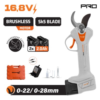 Ψαλίδι Κλάδου Brushless Μπαταρίας 16.8V,0-22/28mm,1kg,2x2Ah Li-Ion NAKAYAMA PRO EC1428 
