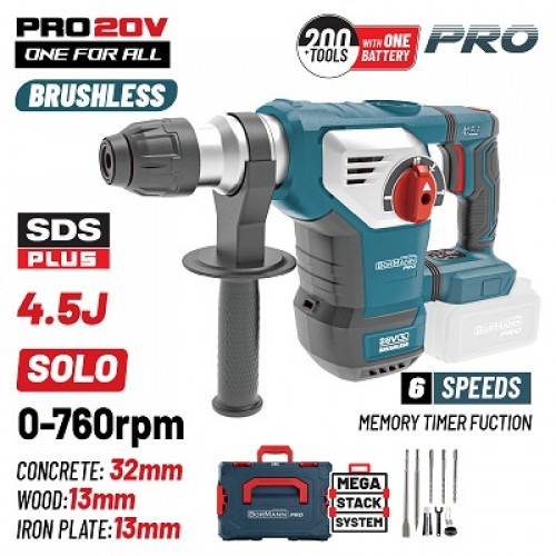 Πνευματικό Σκαπτικό Μπαταρίας SDS-PLUS Brushless 20V,4.5J,0-760rpm,SOLO BORMANN Pro BBP5336CA Πνευματικό Σκαπτικό Μπαταρίας SDS-PLUS Brushless 20V,4.5J,0-760rpm,SOLO BORMANN Pro BBP5336CA